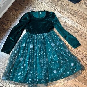 Velvet Green Dress with Starry Tulle Skirt